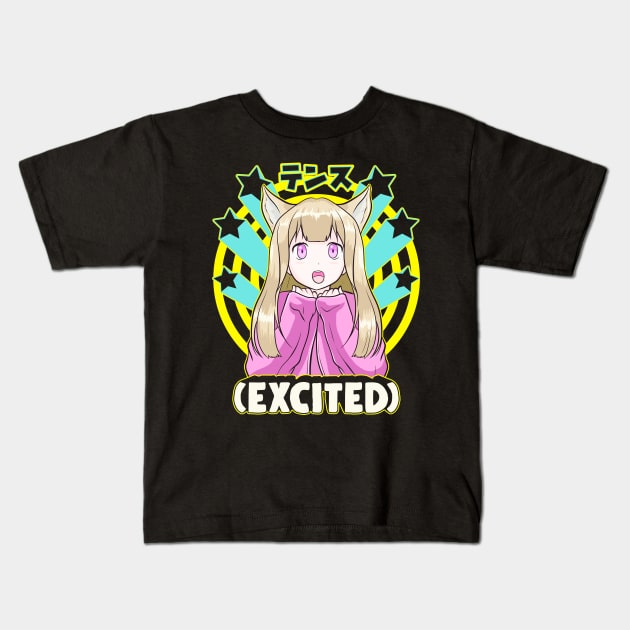 Anime Japanese Girl Manga Excited Face Cute Otaku Kids T-Shirt by theperfectpresents